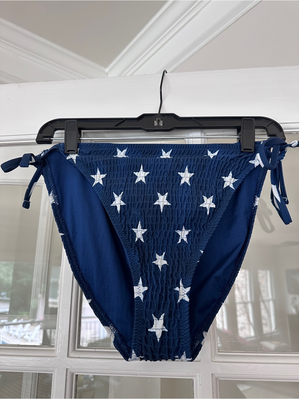 Old Navy Navy Blue Star Print Smocked Tie-Side Bikini Bottoms